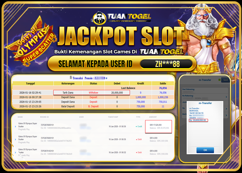TUANTOGEL JACKPOT SLOT GATES OF OLYMPUS SUPER SCATTER Rp20.000.000,- LUNAS